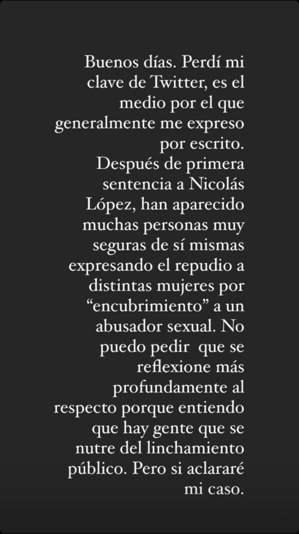 Javiera Díaz de Valdés pide reflexión ante el caso Nicolás López.(Foto: Instagram)