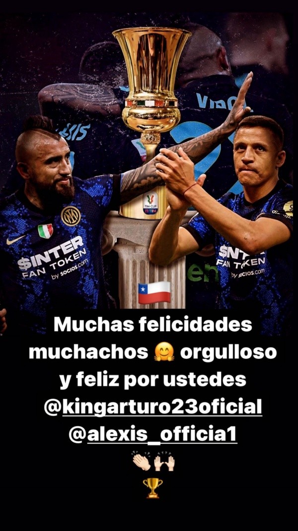 La dedicatoria de Claudio Bravo a Alexis y Vidal campeones de Coppa Italia.