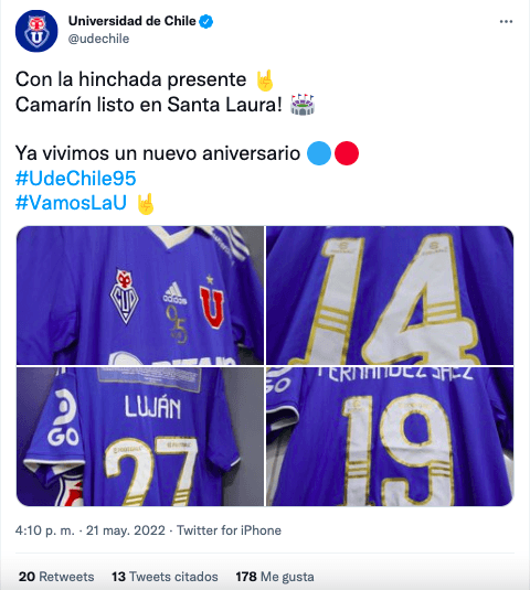 La U jugará con una especial camiseta por su aniversario 95. | Foto: Universidad de Chile
