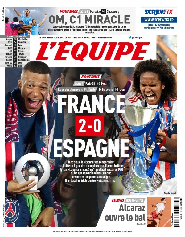 L&#039;Equipe celebró las gestas francesas.