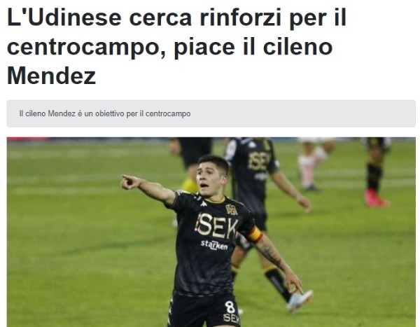 La noticia en Italia sobre el jugador hispano.