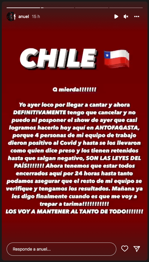 Anuel en Chile: La razón por la que se cancelaron 2 shows.(Foto: Instagram)