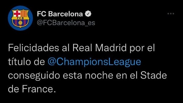 Las felicitaciones del Barcelona al Real Madrid