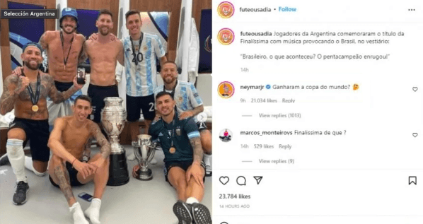 Neymar y su tocada de oreja a Argentina luego de ganar la Finalissima contra Italia
