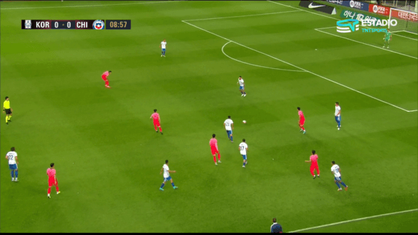 Medel está por delante de los defensores centrales y la línea de cuatro. (Foto: Captura TNT Sports)