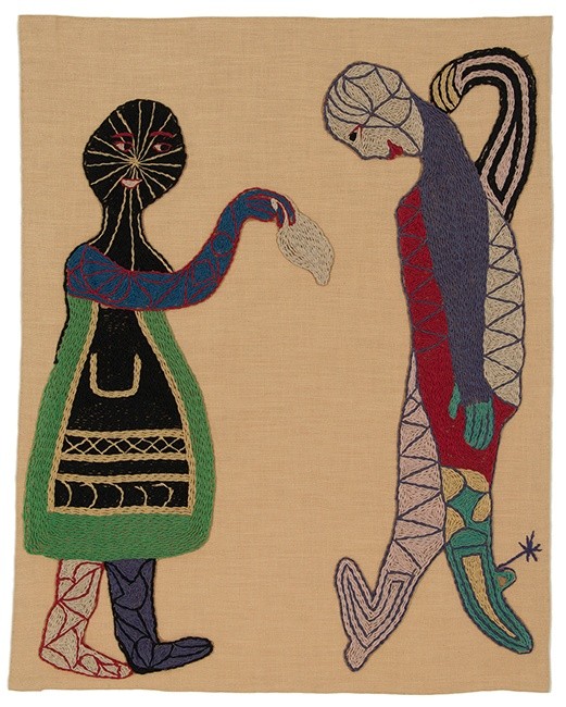 Arpillera &quot;La Cueca&quot; en tela bordada | Fuente: Museo Violeta Parra