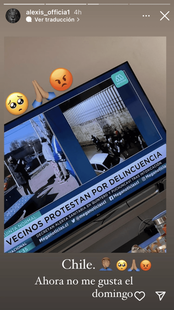 El posteo de Alexis quejándose de la delincuencia en Chile (Instagram)
