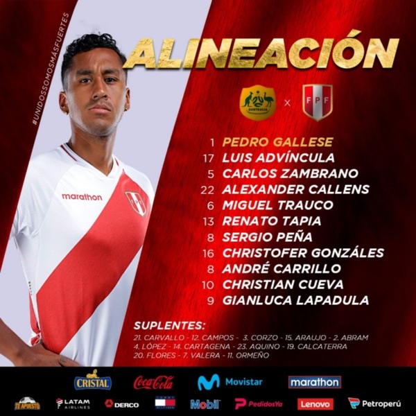 La formación confirmada de Perú ante Australia por el repechaje y un cupo al Mundial de Qatar.