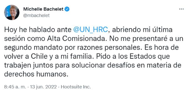 El tweet de despedida de Michelle Bachelet