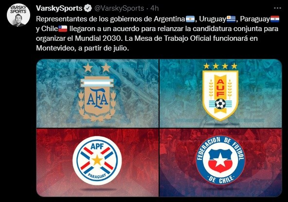 Varsky y la candidatura conjunta de Chile, Argentina, Uruguay y Paraguay para la Copa del Mundo 2030.