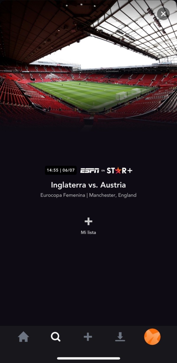 Star+ ya luce en su programación el partido debut de la Eurocopa Femenina. (Captura)