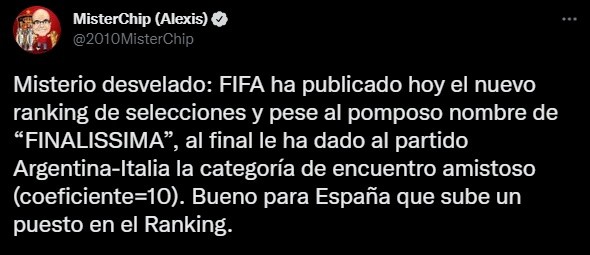 MisterChip revela el ninguneo de la FIFA a la Finalissima.