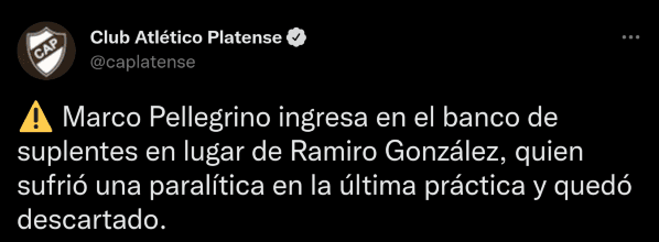 El anuncio de Platense para la lesión de Ramiro González