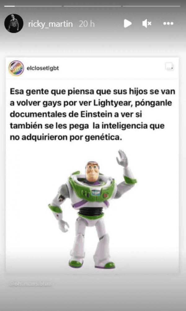 Ricky Martin también reacciona ante la polémica de Lightyear.(Foto: Instagram)