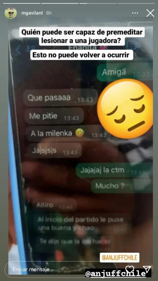 La denuncia de la futbolista en redes sociales.