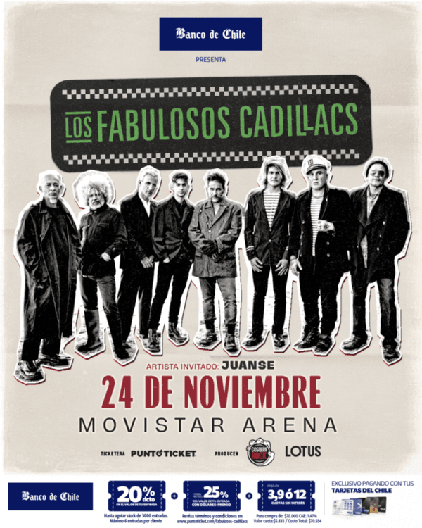 Los Fabulosos Cadillacs reagendan concierto en solitario para Chile.(Foto: Lotus)