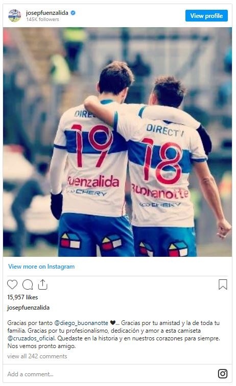 Chapa Fuenzalida se despidió públicamente de Buonanotte (Instagram)