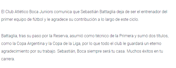 El comunicado oficial de Boca Juniors.