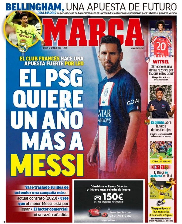 La portada de Diario Marca con la posible renovación de Messi.