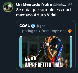 Comentarios comparando a Raphinha con Arturo Vidal.