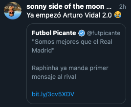 Comentarios comparando a Raphinha con Arturo Vidal.