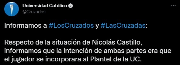 La UC explica el caso de Nicolás Castillo.