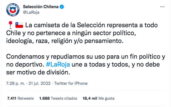 ANFP condena uso de camiseta de La Roja en campaña para el Plebiscito 2022.(Foto: Twitter)