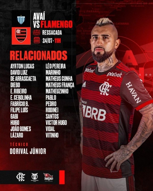 Vidal en la citación del Flamengo.