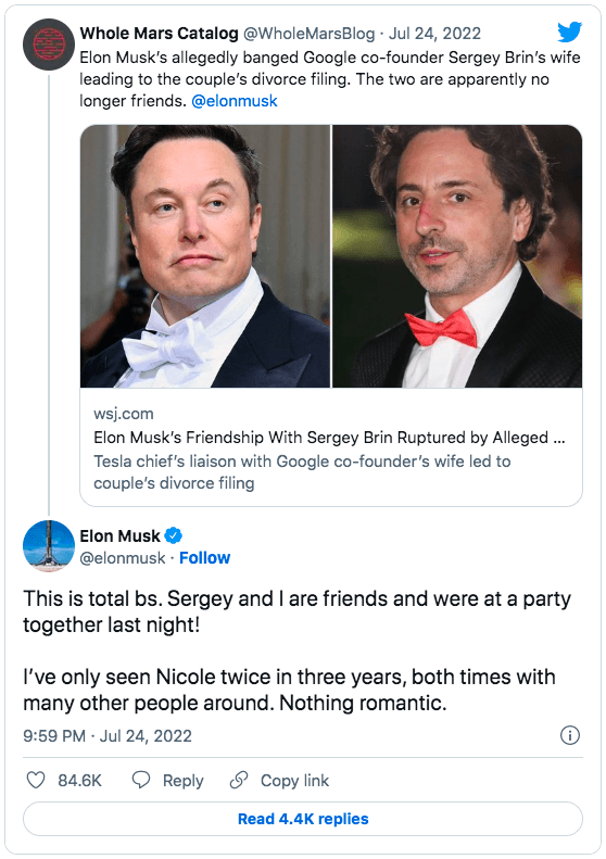 Destapan supuesto romance entre Elon Musk y la esposa de su mejor amigo.(Foto: Twitter)