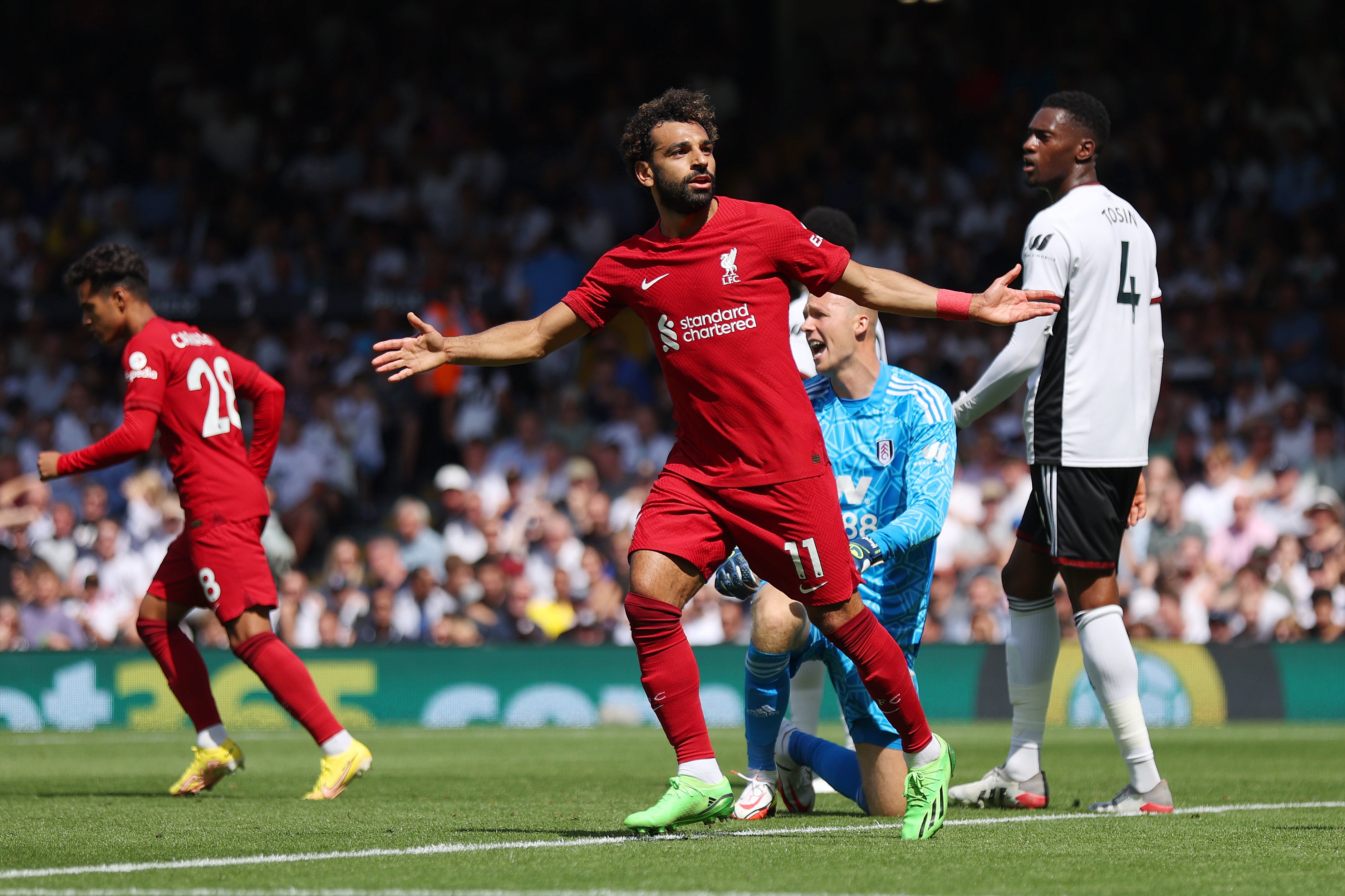 Salah festeja el tanto del empate. Foto: Liverpool.