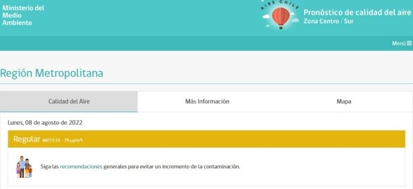Calidad del aire en la Región Metropolitana | 8 de agosto Ministerio del Medio Ambiente