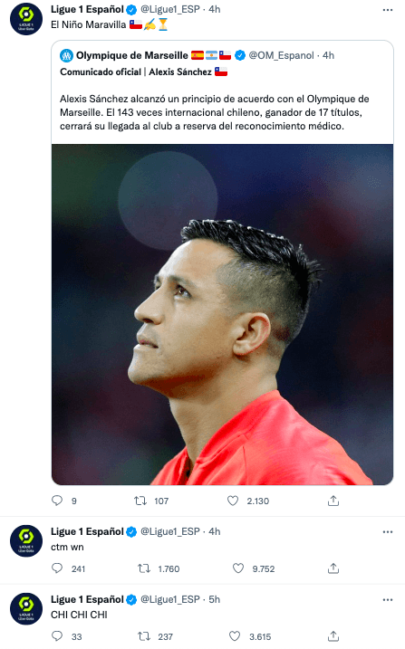 Los mensajes de la Ligue 1 por la llegada de Alexis Sánchez.