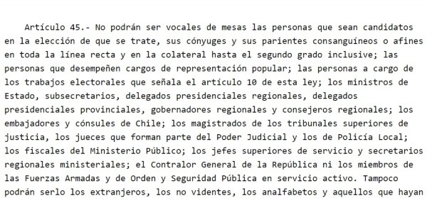 Artículo 45 Ley N°18.700
