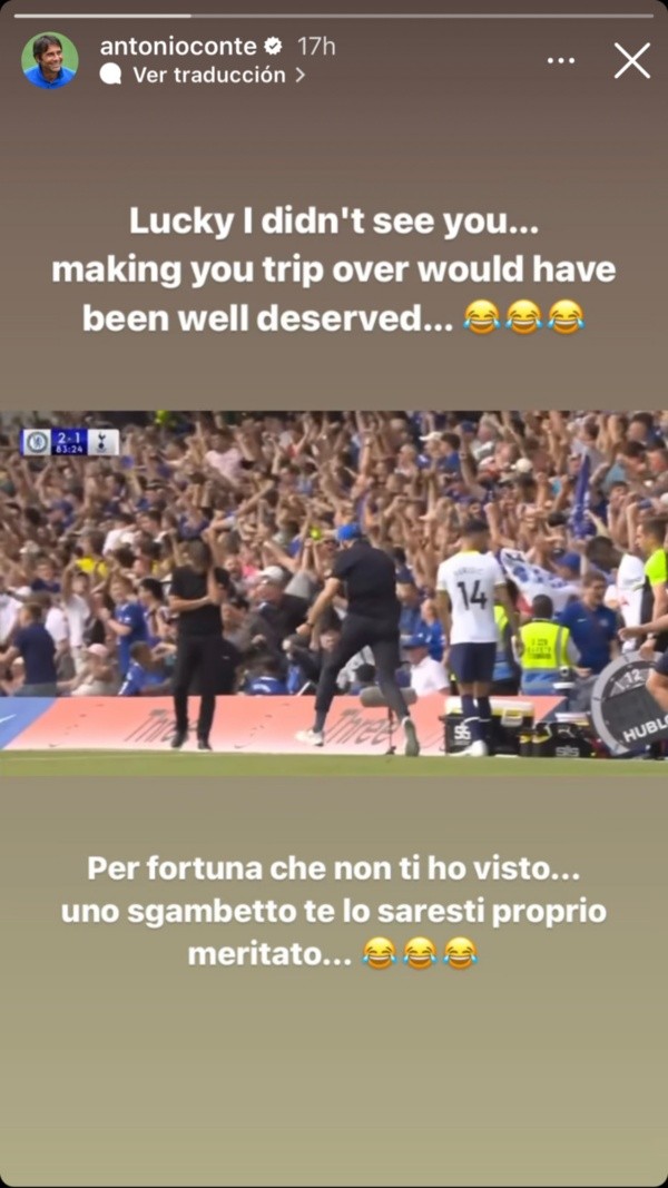Conte repasó a Tuchel en Instagram tras su encontrón en Stamford Bridge.