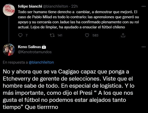 Keno Salinas sigue furioso con Etcheverry y suma dardos a Pablo Milad.