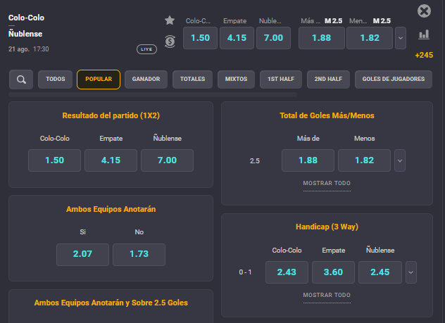 Colo Colo es el favorito en la previa del encuentro de Copa Chile ante Ñublense en el Monumental. Foto: Coolbet.