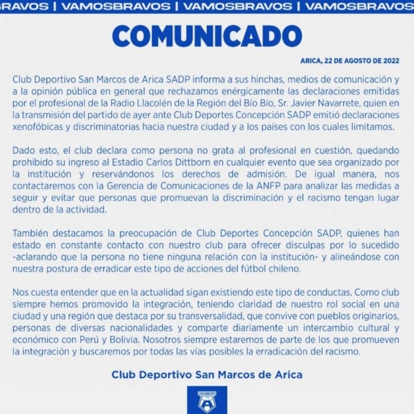 Comunicado Arica