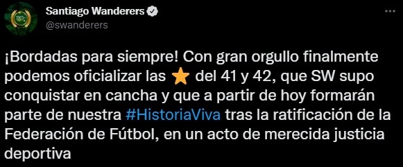 Wanderers festeja en sus redes sociales dos nuevos títulos de Primera División.