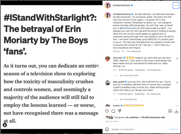 Actriz de The Boys acusa tratos misóginos de parte de los fans.(Foto: Instagram)