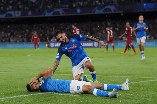 Giovanni Simeone marcó su primer gol con la camiseta del Napoli en la goleada al Liverpool. Foto: Getty Images