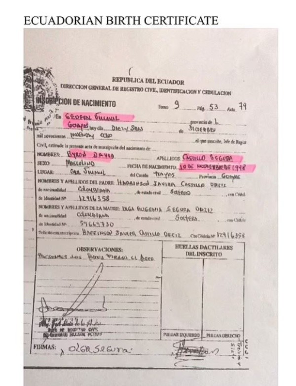 Certificado de nacimiento ecuatoriano