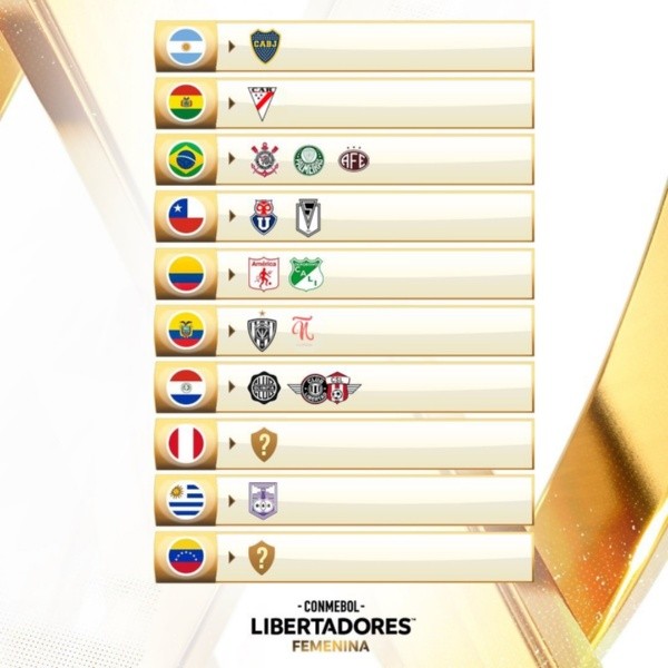 Todos los clubes clasificados a la Copa Libertadores Femenina 2022 al día de hoy. (Conmebol)