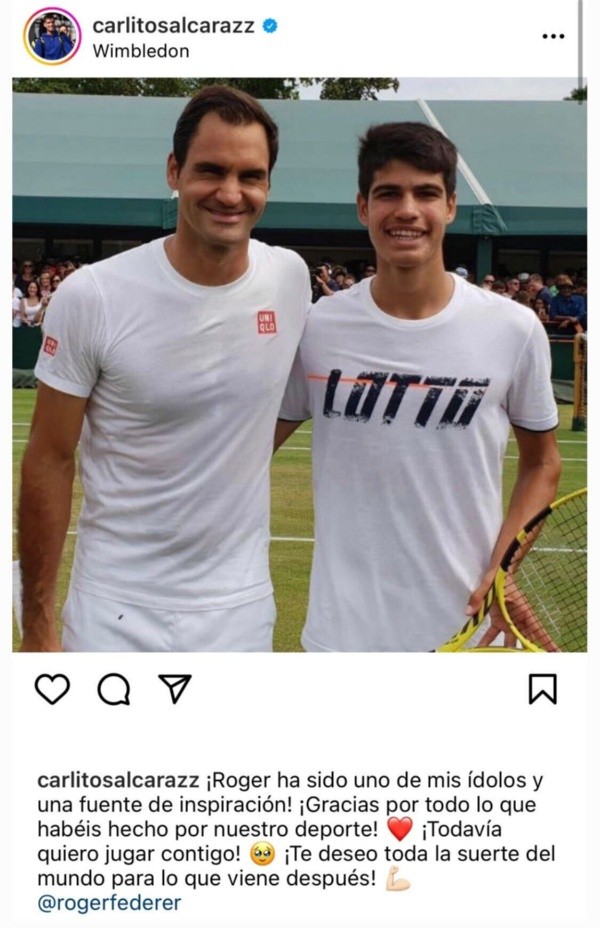 Alcaraz despidió a Federer en redes sociales.