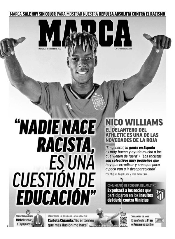 La portada de Marca en Blanco y Negro contra el racismo.