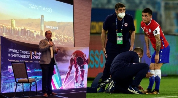 El doctor Marcelo Sajuria Garcés expone en Guadalajara 2022 la postulación de Santiago, Chile, para ser sede del Congreso Mundial de Medicina del Deporte 2026, la cual se ganó. | Foto: Redes Sociales / Getty