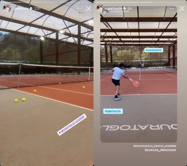 Las historias de Garin entrenando en la academia de Patrick Mouratoglou, exentrenador de Serena Williams, junto a Daniil Medvedev. | Foto: @garincris