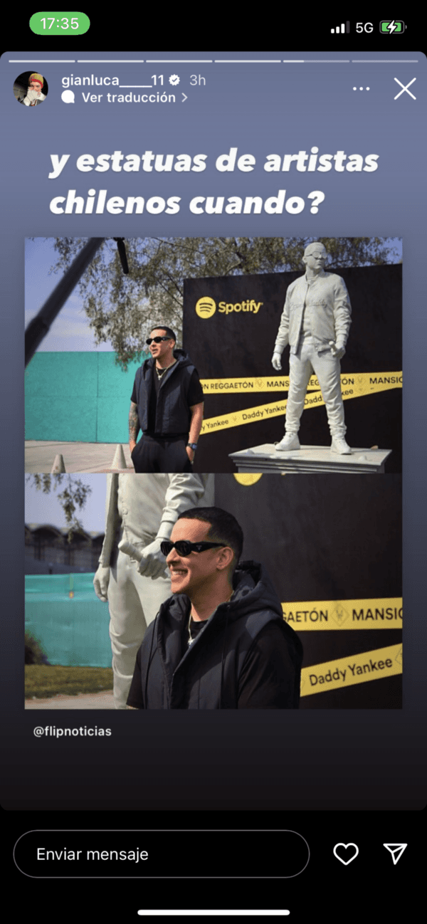 Gianluca se molesta por estatua de Daddy Yankee en el Estadio Nacional.(Foto: Instagram)