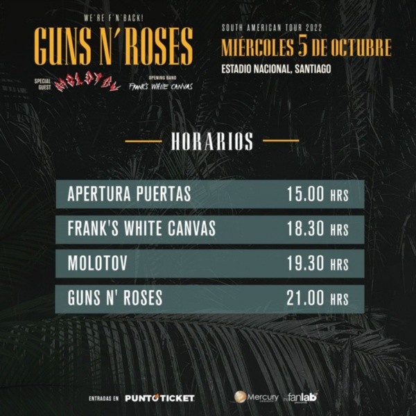 Lo que NO puedes olvidar para ir a Guns N’ Roses en Chile.(Foto: The Fan Lab)