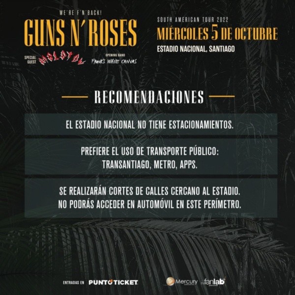 Lo que NO puedes olvidar para ir a Guns N’ Roses en Chile.(Foto: The Fan Lab)