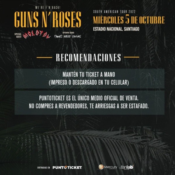 Lo que NO puedes olvidar para ir a Guns N’ Roses en Chile.(Foto: The Fan Lab)